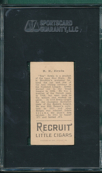 1912 T207 Erwin Recruit Little Cigars SGC 40