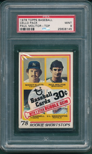 1978 Topps Cello Pack W/ #707 Molitor/ Trammell, Rookie, PSA 9
