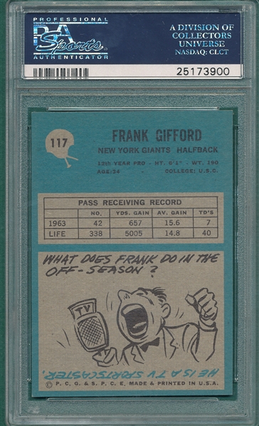1964 Philadelphia FB #117 Frank Gifford PSA 8.5