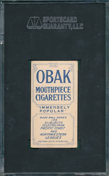 1910 T212-2 Tonnesen Obaks Cigarettes SGC 60
