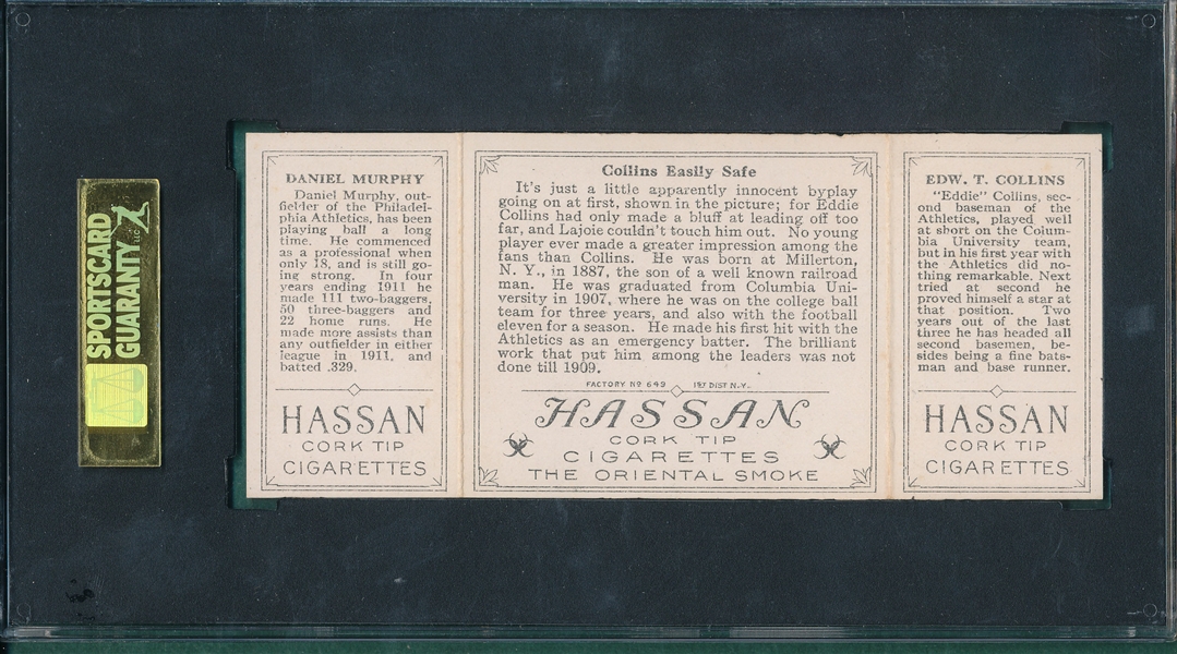 1912 T202 Collins Easily Safe, Collins/Murphy, Hassan Cigarettes, SGC 80