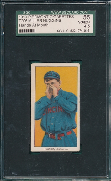 1909-1911 T206 Huggins, Hands At Mouth, Piedmont Cigarettes SGC 55