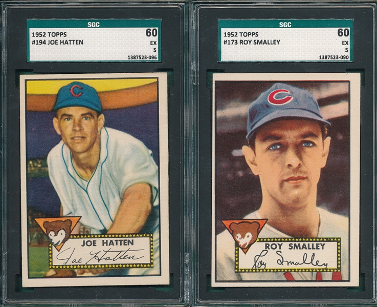 1952 Topps #173 Smalley & #194 Hatten, Lot of (2) Chicago Cubs, SGC 60 