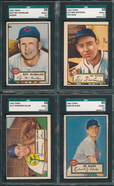 1952 Topps Lot of (4) W/ #75 Westrum, Red, SGC 35