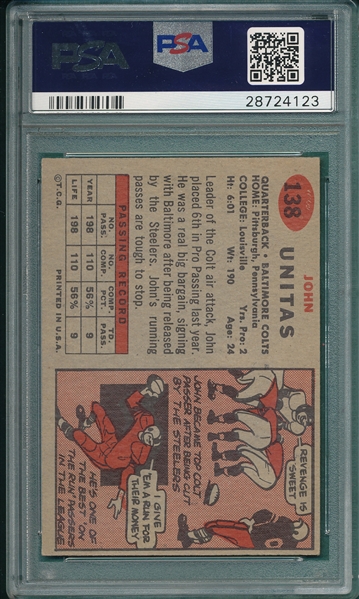 1957 Topps FB #138 Johnny Unitas PSA 6 *Rookie*