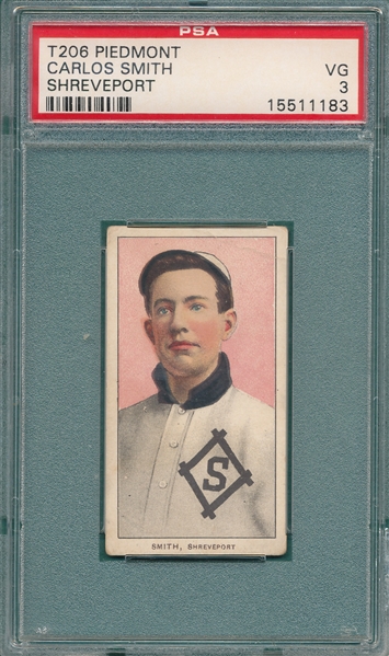 1909-1911 T206 Smith, Carlos, Piedmont Cigarettes PSA 3 *Southern League*