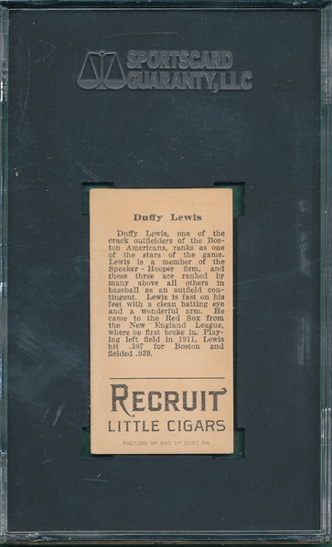 1912 T207 Lewis, Duffy, Recruit Little Cigars SGC 60