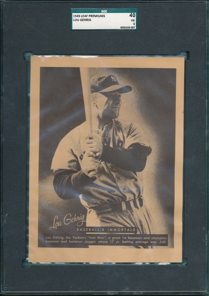 1949 Leaf Premium Lou Gehrig SGC 40 