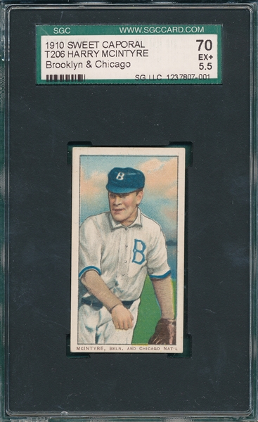 1909-1911 T206 McIntyre, Brooklyn & Chicago, Sweet Caporal Cigarettes SGC 70 