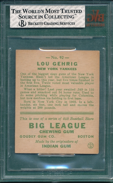 1933 Goudey #92 Lou Gehrig BVG 4.5 *Presents Better*