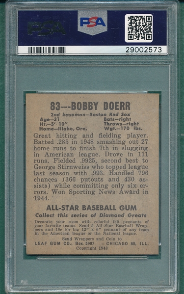 1948-49 Leaf #83 Bobby Doerr PSA 6.5