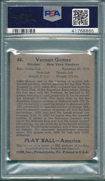 1939 Play Ball #48 Vernon Gomez PSA 5
