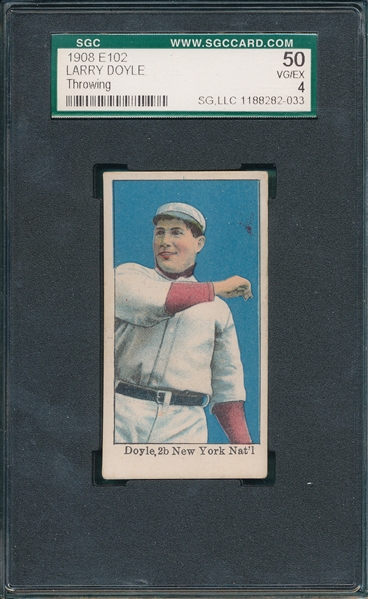 1908 E102 Larry Doyle, Throwing, SGC 50