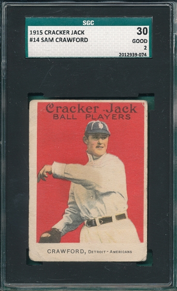 1915 Cracker Jack #13 Sam Crawford SGC 30