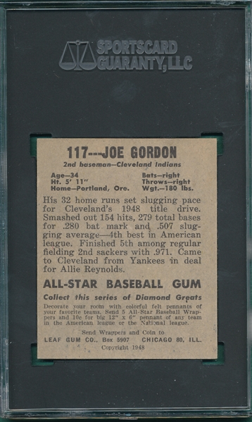1948-49 Leaf #117 Joe Gordon SGC 6.5