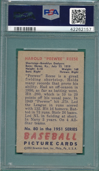 1951 Bowman #80 Pee Wee Reese PSA 5