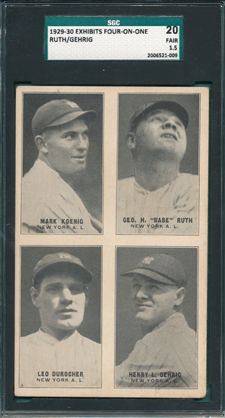 1929-30 Exhibits 4 In 1 PC, W/ Gehrig & Ruth SGC 20 *Presents Much Better*