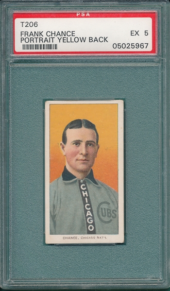 1909-1911 T206 Frank Chance, Yellow Portrait, Piedmont Cigarettes PSA 5
