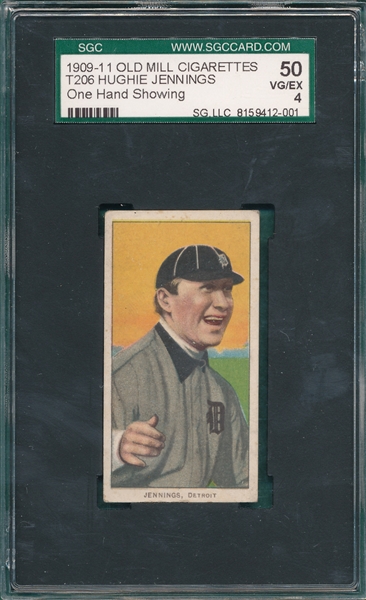 1909-1911 T206 Jennings, One hand, Old Mill Cigarettes SGC 50