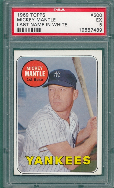 1969 Topps #500 Mickey Mantle PSA 5 *White Letters*