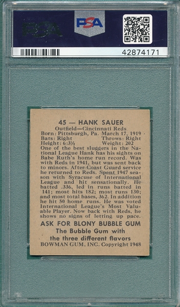 1948 Bowman #45 Hank Sauer PSA 7