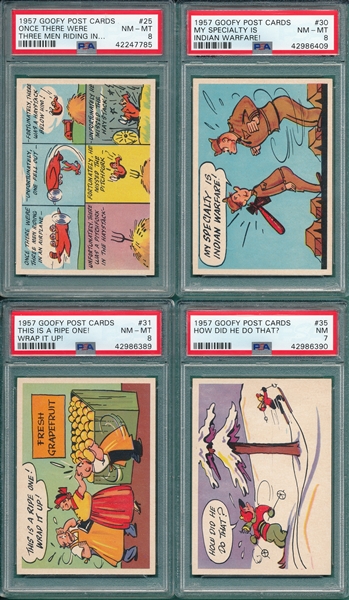 1957 Topps Goofy Postcards Lot of (5) W/ #25 PSA 8
