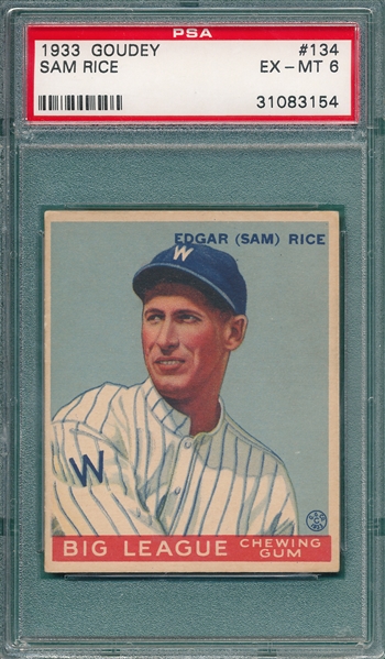1933 Goudey #134 Sam Rice PSA 6 *Great Colors*