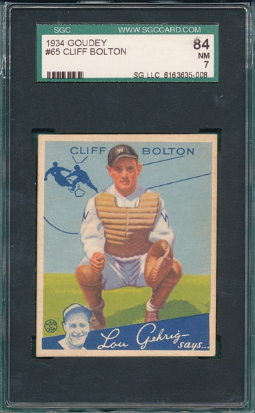 1934 Goudey #65 Cliff Bolton SGC 84
