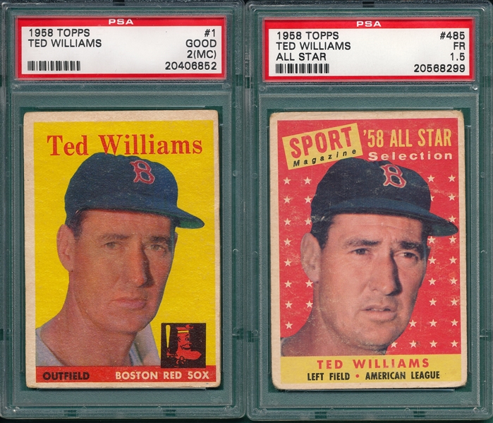1958 Topps #1 & #485, Ted Williams, Lot of (2), PSA