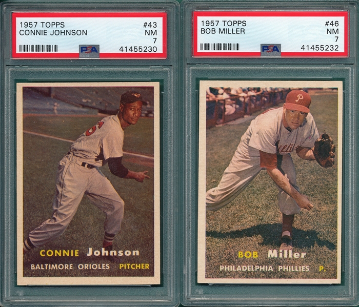 1957 Topps #43 Johnson & #46 Miller, Lot of (2) PSA 7