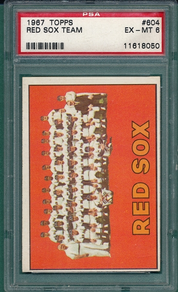 1967 Topps #604 Red Sox Team, PSA 6 *Hi #*
