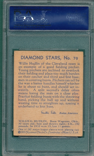 1934-36 Diamond Stars #79 Willis Hudlin PSA 7