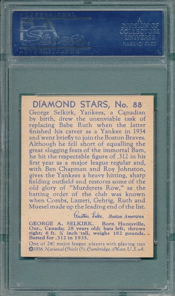 1934-36 Diamond Stars #88 George Selkirk PSA 7 *SP*