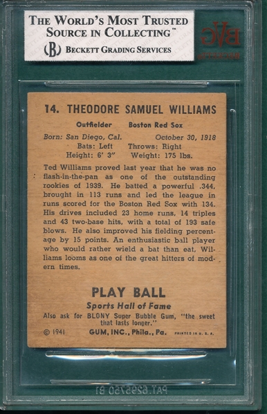 1941 Play Ball #14 Ted Williams BVG 4
