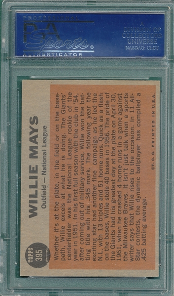 1962 Topps #395 Willie Mays, AS, PSA 7