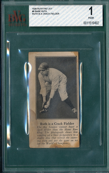 1928 Babe Ruth Fro Joy #6 Ruth Is A Crack Fielder, BVG 1