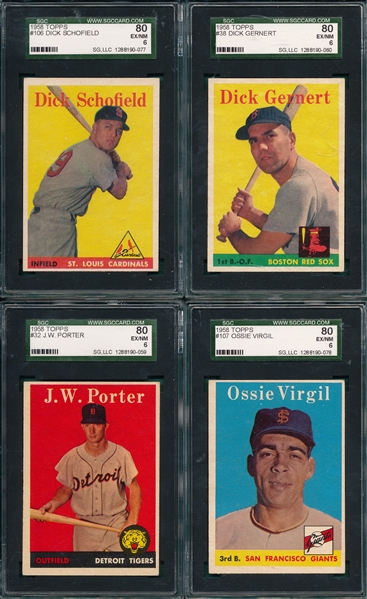 1958 Topps Lot of (4) W/ #32 Porter SGC 80