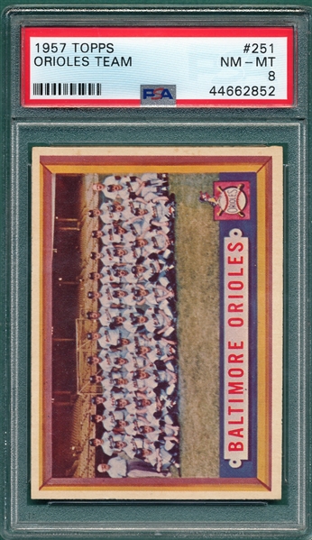 1957 Topps #251 Orioles Team PSA 8