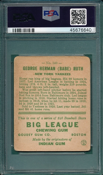 1933 Goudey #149 Babe Ruth PSA 1.5