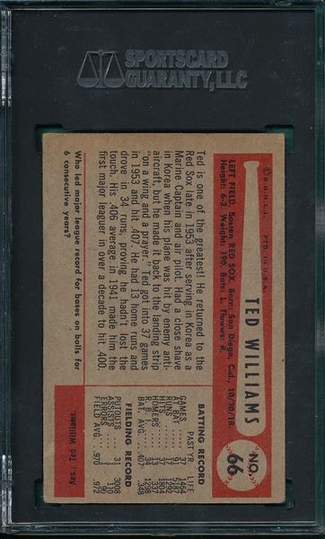 1954 Bowman #66 Ted Williams SGC 3 *Short Print*