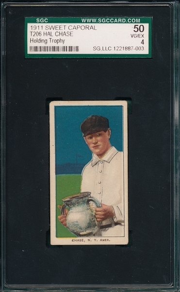 1909-1911 T206 Chase, Holding Trophy, Sweet Caporal Cigarettes SGC 50