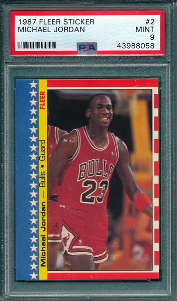 1987 Fleer Basketball Sticker #2 Michael Jordan PSA 9 *MINT*