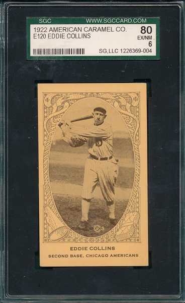 1922 E120 Collins, Eddie, American Caramel Co. SGC 80 *Only One Higher*
