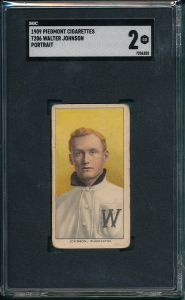 1909-1911 T206 Walter Johnson, Portrait, Piedmont Cigarettes SGC 2