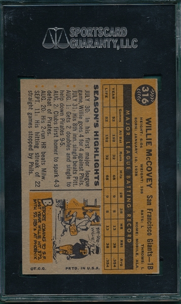 1960 Topps #316 Willie McCovey SGC 70 *Rookie*