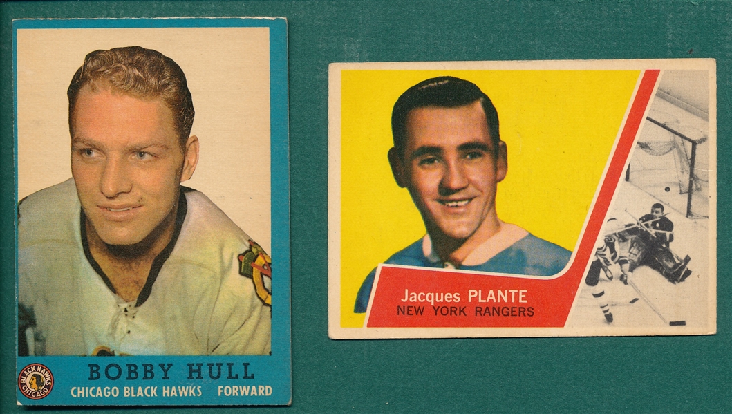 1962 Topps HCKY #33 Bobby Hull & 1963 #45 Jacques Plante, Lot of (2)