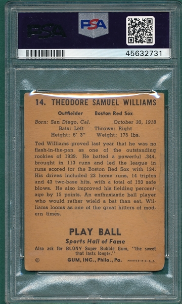 1941 Play Ball #14 Ted Willams PSA 2