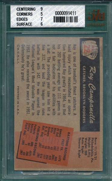 1955 Bowman #22 Roy Campanella BVG 5.5