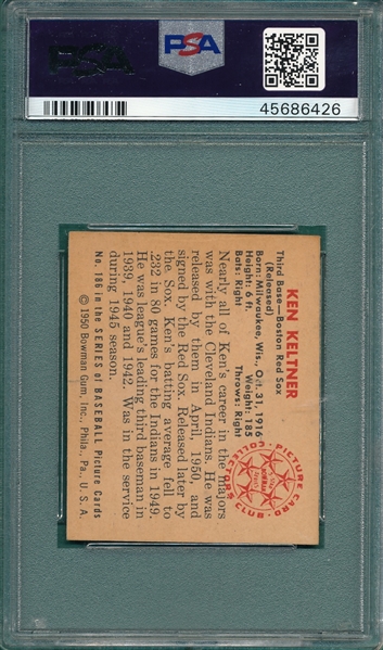 1950 Bowman #186 Ken Keltner PSA 8