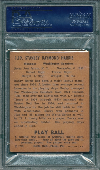 1940 Play Ball #129 Bucky Harris PSA 5